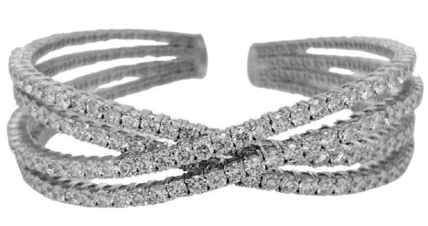 18KT WHITE GOLD 4 ROW CROSS OVER DIAMOND BANGLE