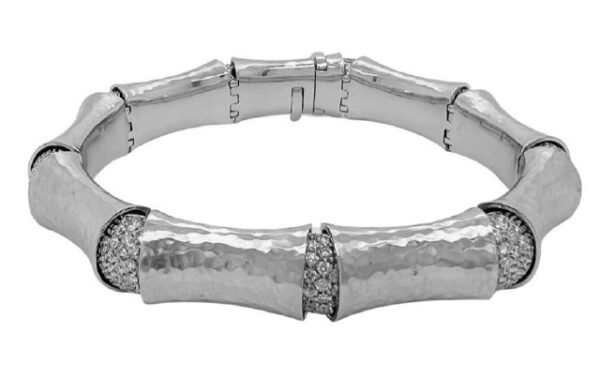 18KT WHITE GOLD BAMBOO DIAMOND BANGLE