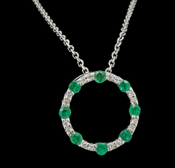 14K White Gold Emerald and Diamond Circle of Life