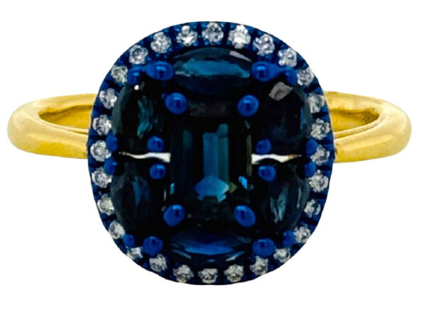 18KT YELLOW GOLD SAPPHIRE AND DIAMOND RING